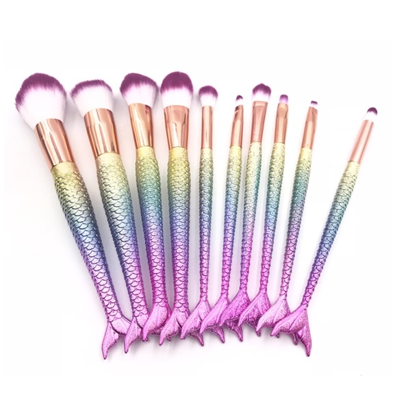 11 Pcs Mermaid Fishtail Makeup Brush Set w/ Bag - Picture 2 of 8